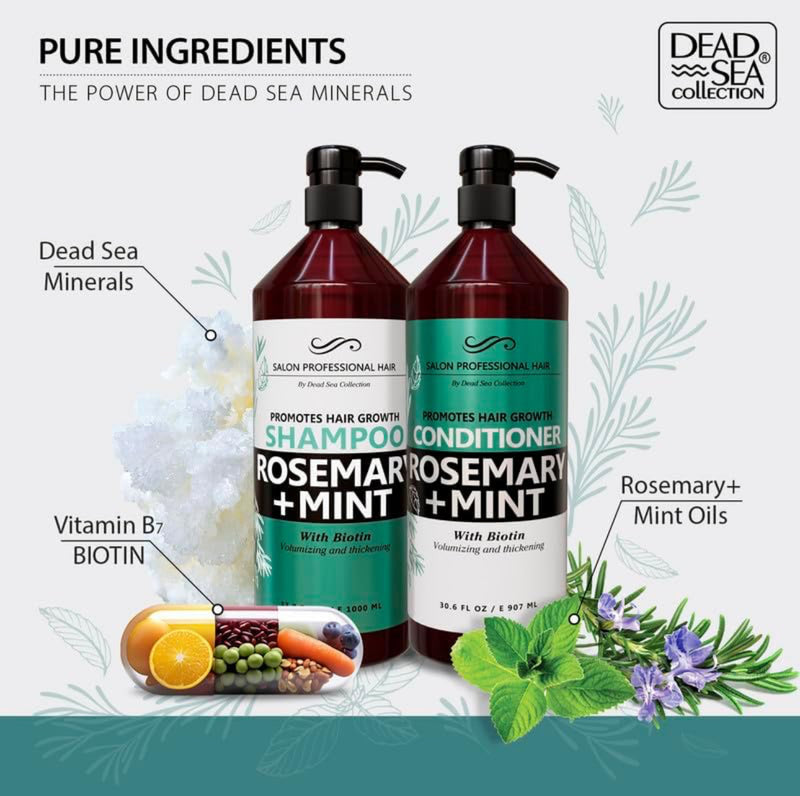 Hair Grow Scalp Health Shampoo & Conditioner Hair Care Set With Dead Sea Minerals, Rosemary & Mint 30.6 fl.oz e 907ml - Keratinbeauty
