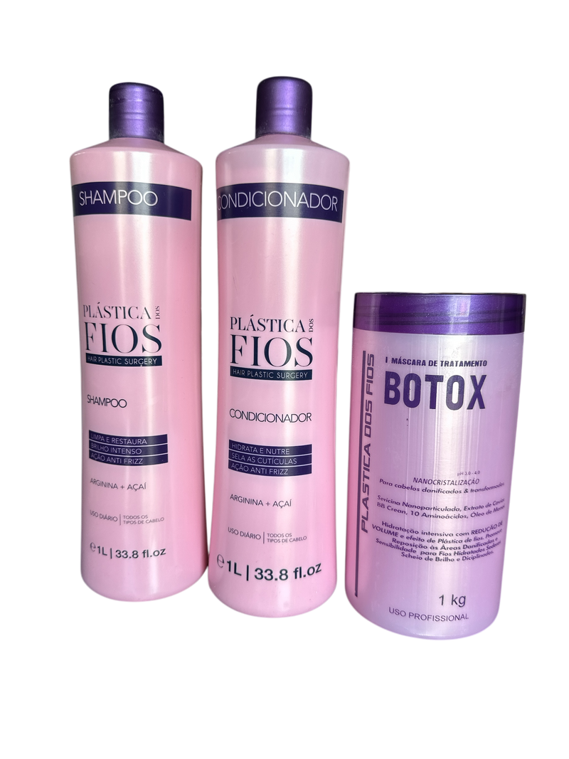 Plastica Dos Fios Deep Hydrating Kit Shampoo Hair Conditioner And Hair Btox 34oz 1000ml - Keratinbeauty